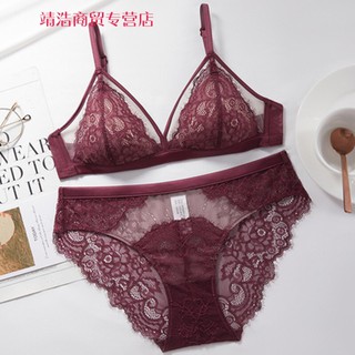 EA Bra Victoria Underwear Set Wanita Mengumpul Payudara Kecil Ultra-Sangat  Nipis Seksi Segitiga Cawan Dada Besar Kecil B