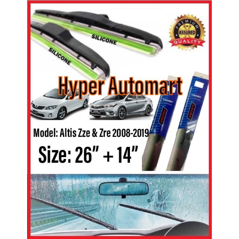 1Pair Toyota Altis Zze & Zre 20082019 Soft Silicone Mugen 3S Wiper Blade 26"Inch+14'Inch Kereta