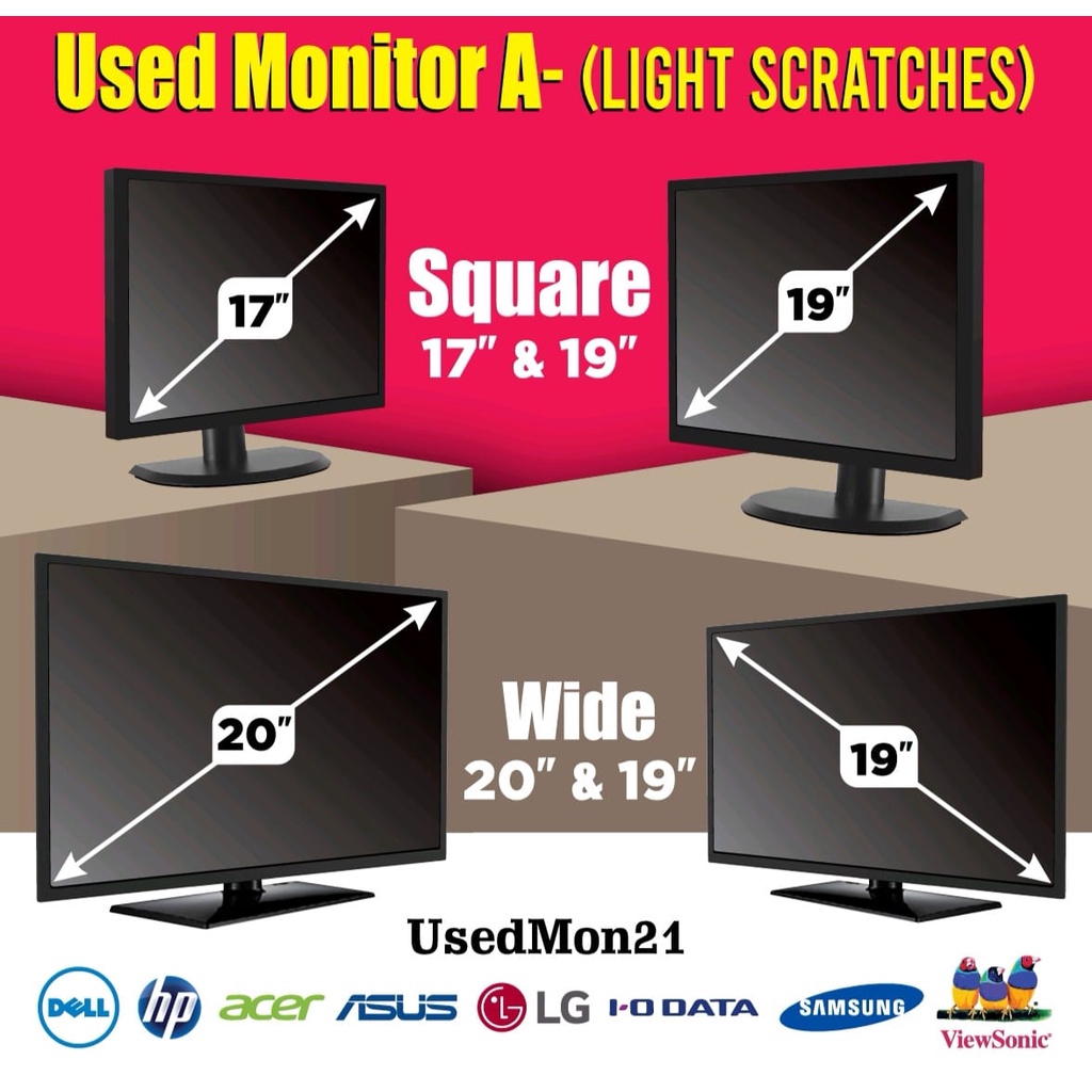 19" LED Monitor (19" and 20" Wide Screen ) Dell HP iO-Data Acer LG Asus ...