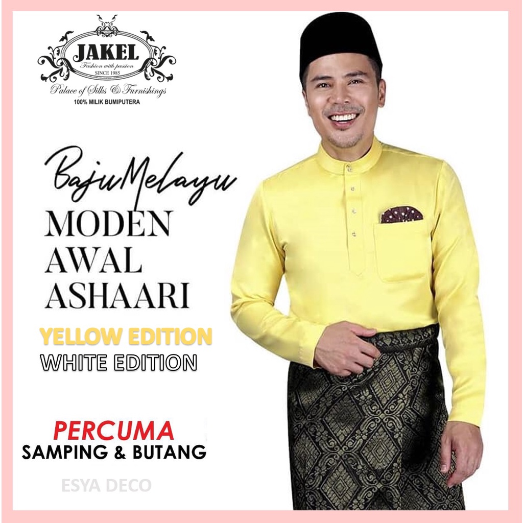 [YELLOW/WHITE SET] Baju Melayu Awal Ashaari Paloma Slim Fit by JAKEL Baju Melayu Cekak Musang