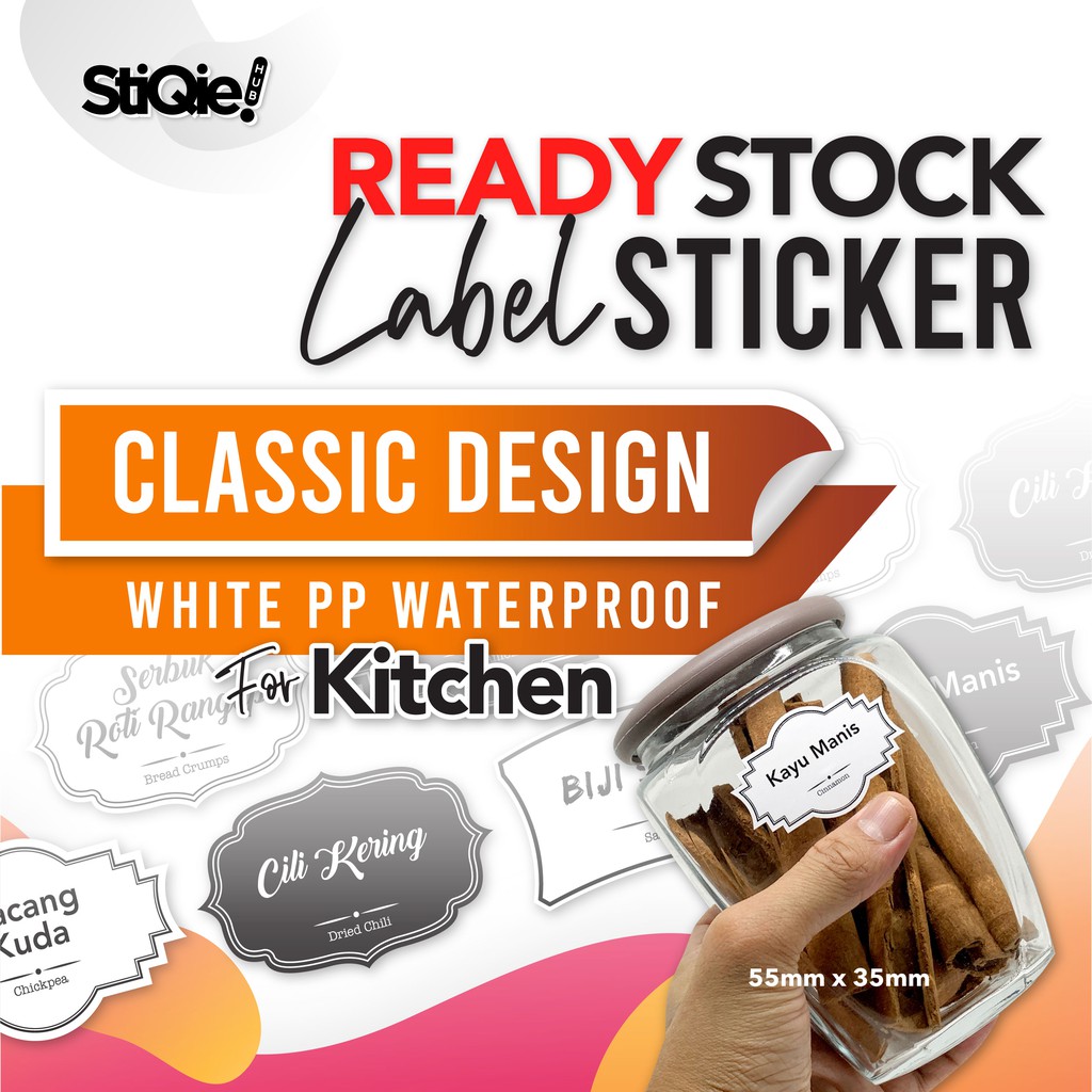 Ready Stock | Classic Design | WHITE PP Waterproof Kitchen Pantry Label ...