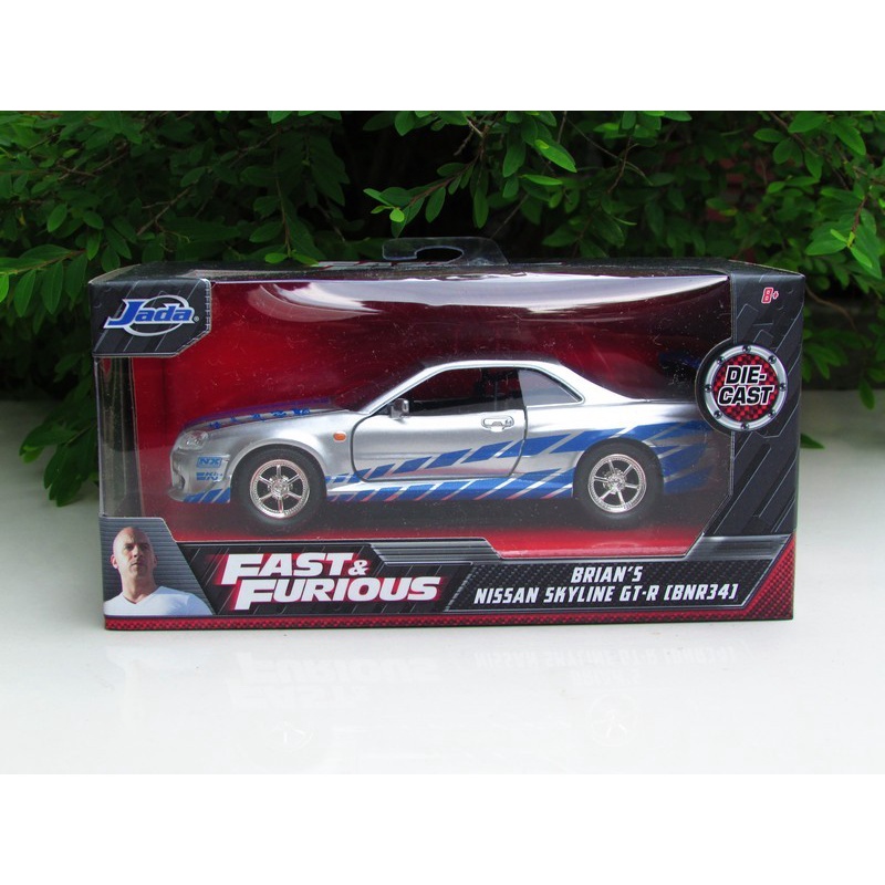 Jada Fast & Furious 1:32 Brian's Nissan Skyline GT-R R34 Die-cast Car  Silver/Blue, - Fast & Furious 1:32 Brian's Nissan Skyline GT-R R34 Die-cast  Car Silver/Blue, . shop for Jada products in