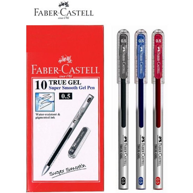 Faber-Castell True Gel Pen Box of 10 (0.5mm, Blue) Smooth Gel Ink, Fade-Proof, Waterproof, High Color Intensity, Document Proof, No-smudging