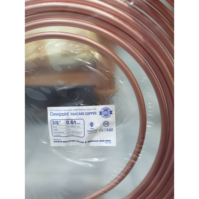 Air Cond Copper Pipe 1/4 , 3/8 , 1/2 Inch X 0.61mm SIRIM Approved