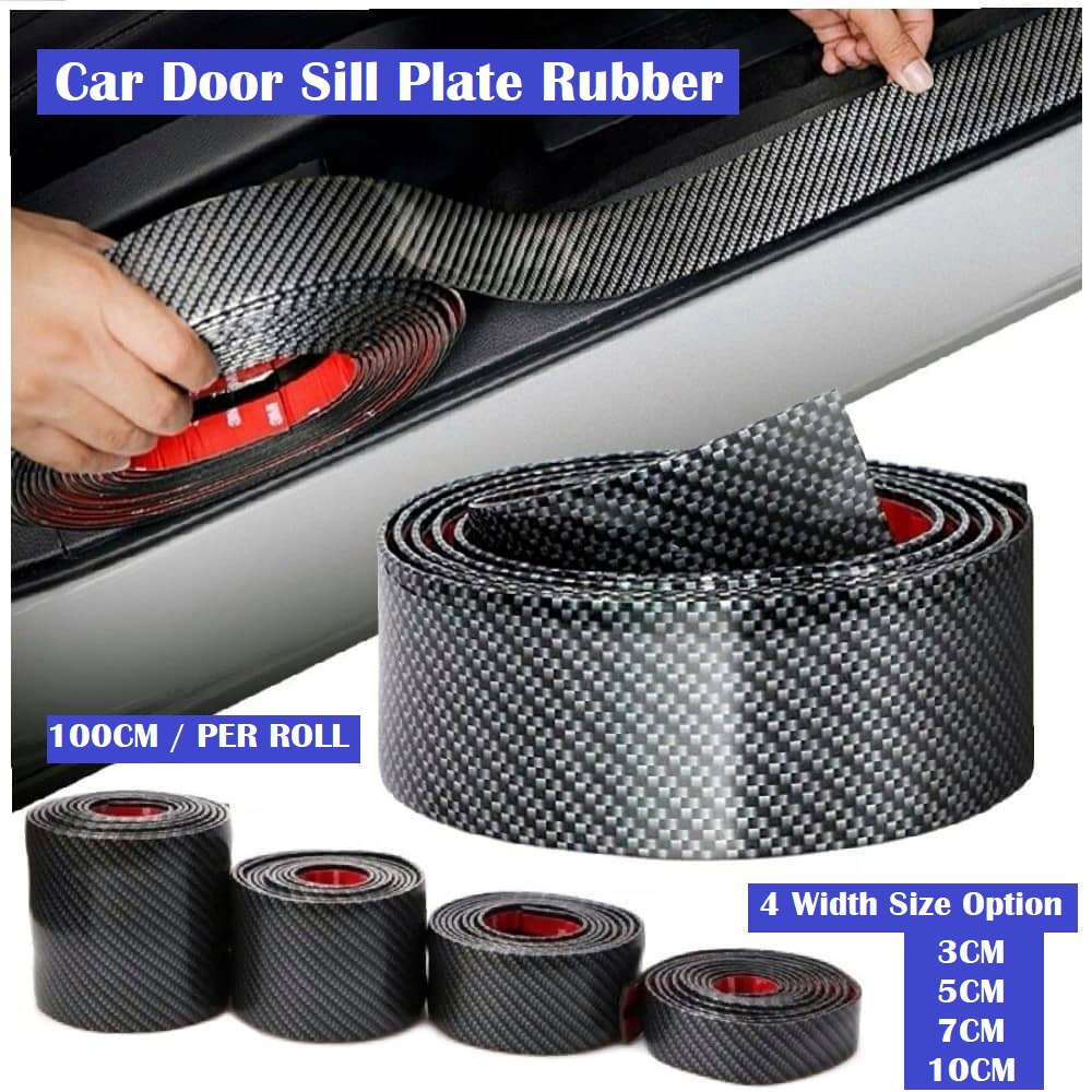 Car Door Protector Rubber Side Step Sill Plate Strip Sticker Carbon