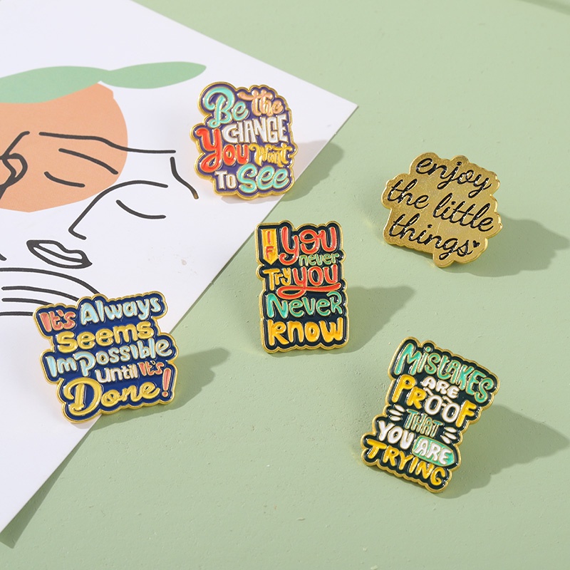 5 Styles of Custom Text Cool Lapel Brooch College Style Enamel Pin ...