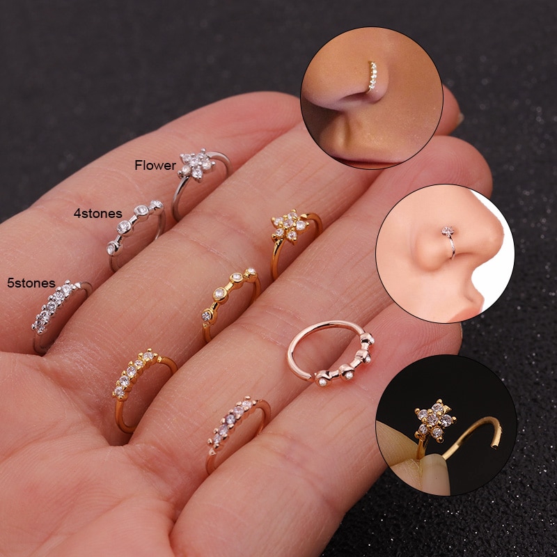 Crystal Nose Piercings Tiny Nose Hoop Nostril Rings Flower Helix Cartilage Tragus Hoop Earrings Flexible Daith Piercings Shopee Malaysia