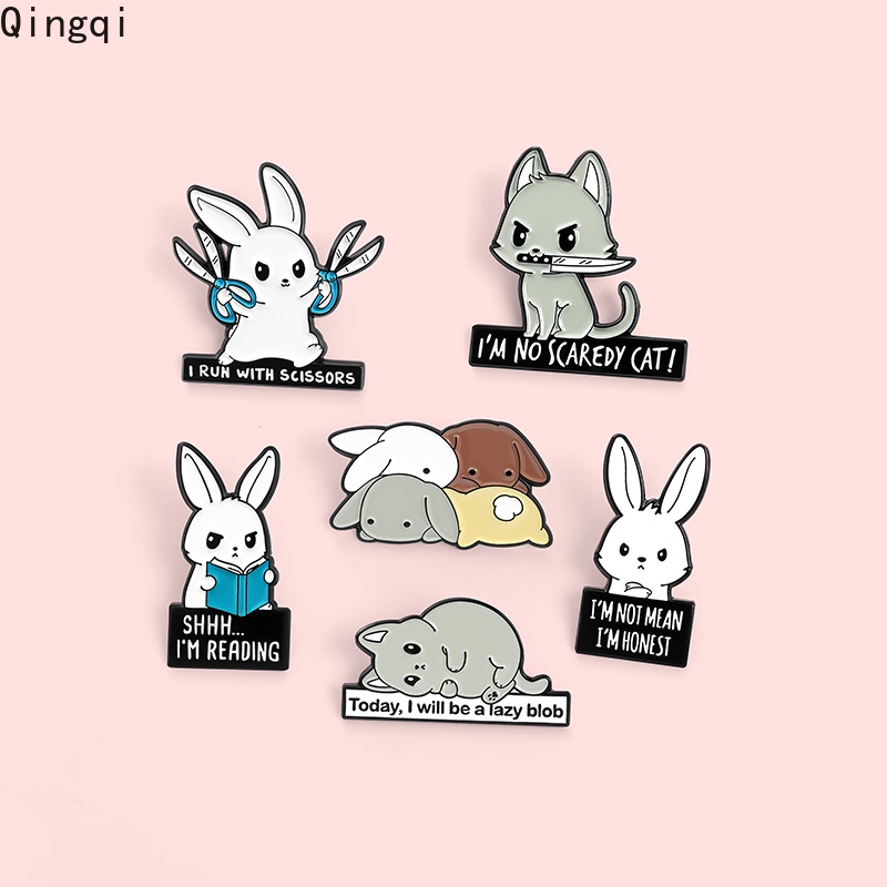 Cute Animal Enamel Pin Funny Cat Rabbit Brooch Pin for Hat Bag Shirt ...