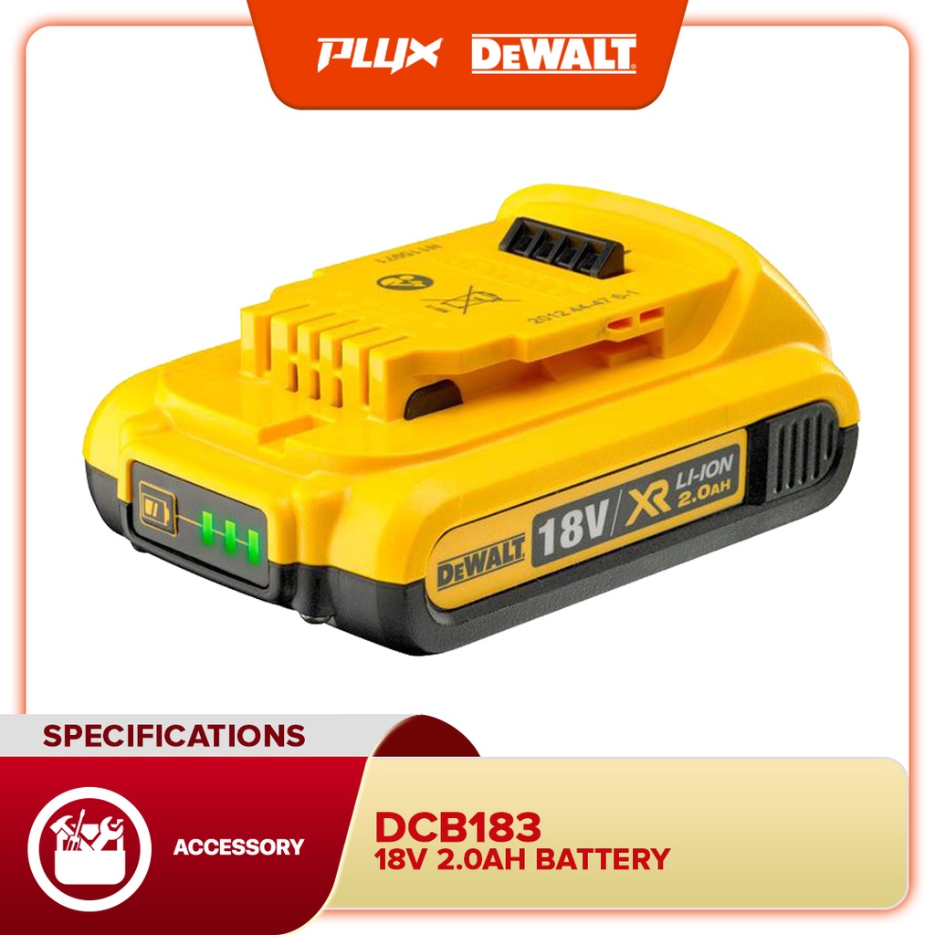 DEWALT DCB183 18/20V 2.0 Ah Li-Ion Battery Pack Bateri Dewalt Original ...