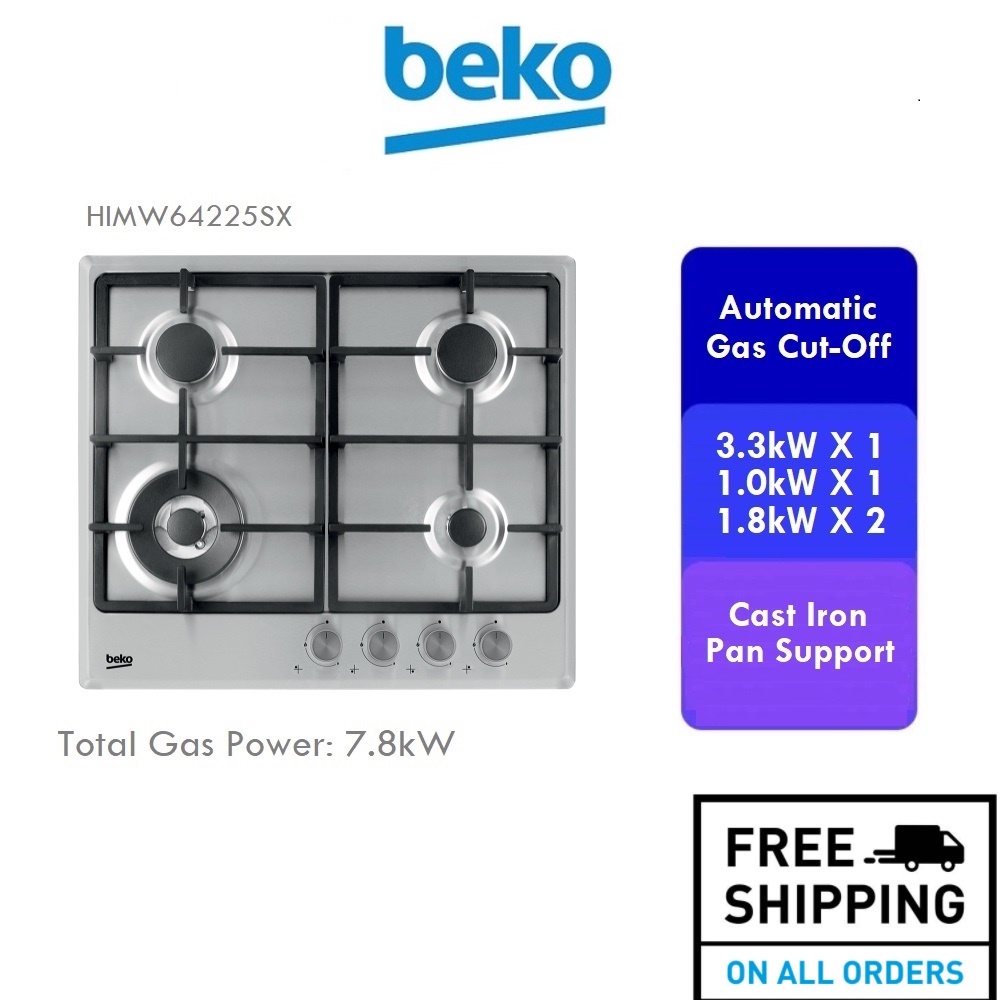 FREE SHIPPING BEKO 4 Burner Built In Stainless Steel Hob Total 7.8kW Gas Cooker Gas Stove Dapur