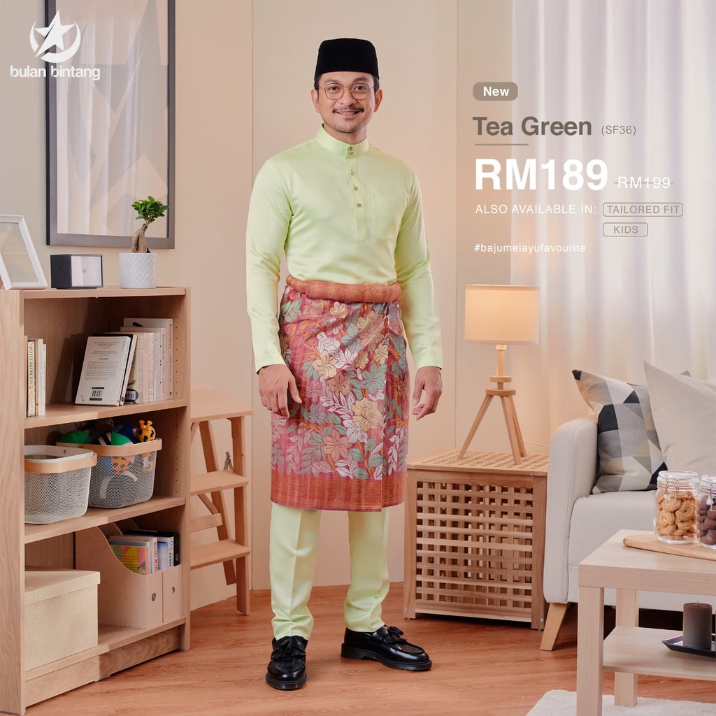 [ SLIM FIT ] Baju Melayu Bulan Bintang 2022 TEA GREEN Shopee Malaysia