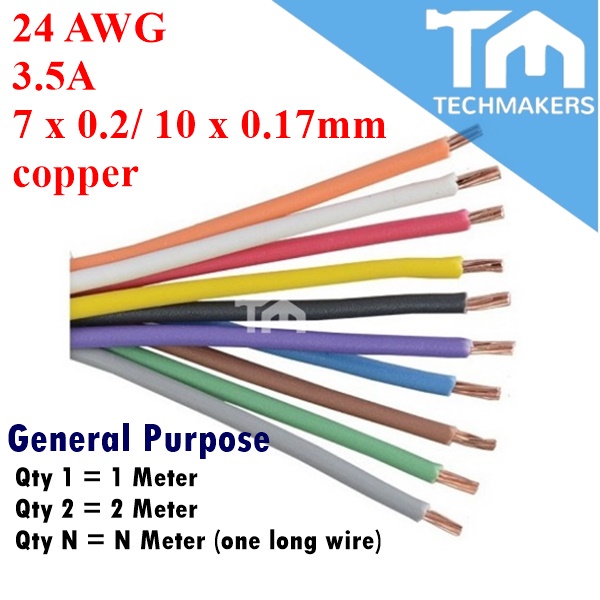 Wire 1 to 100 Meter 7/0.2mm 24AWG 3.5A 100% Copper Multi-Strand Stranded Hook Hookup Jumper  PVC Cable