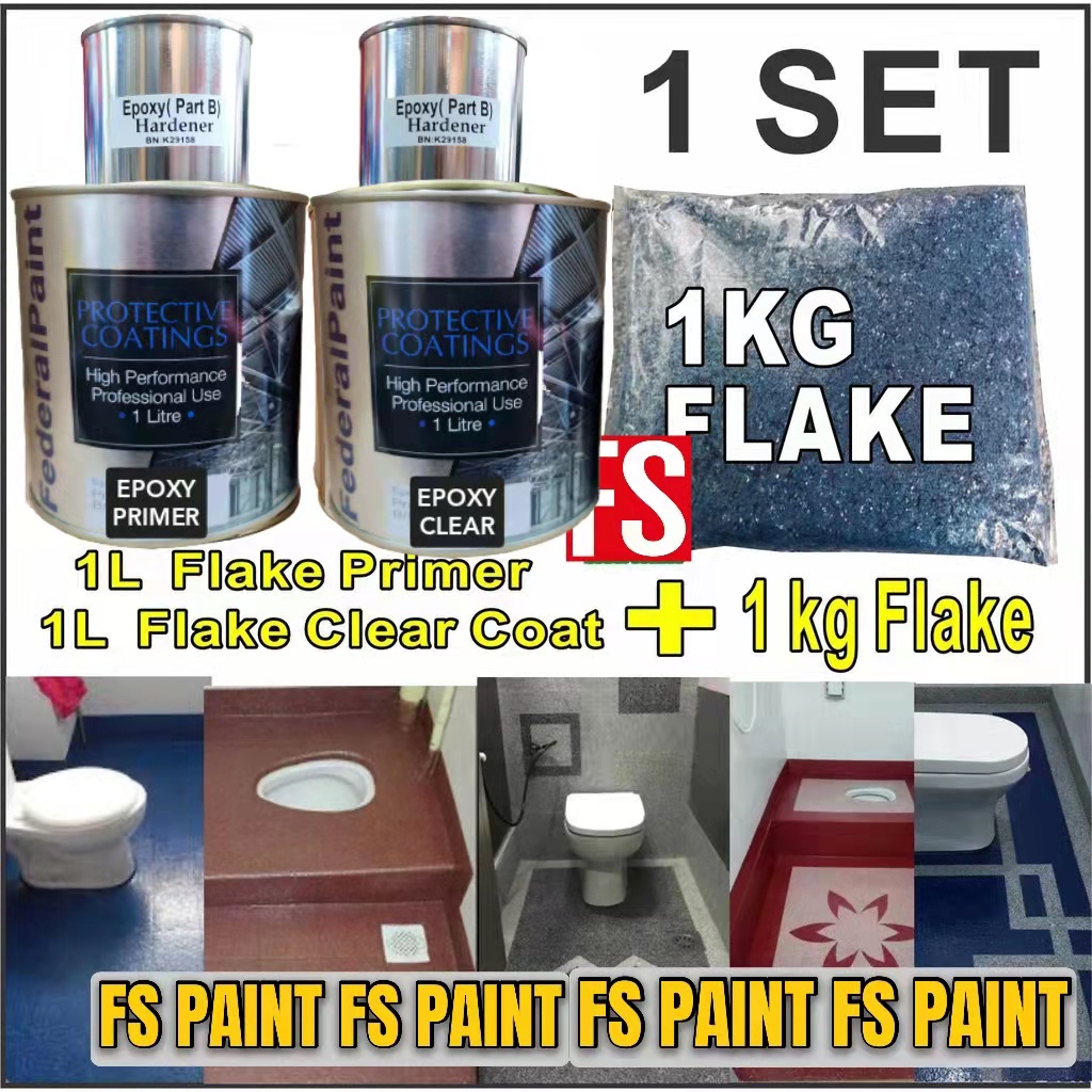 Full Set Epoxy Colour Flake Coating ( 1KG FLAKE / 1L PRIMER / 1L CLEAR ...