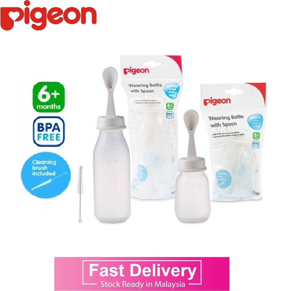 Pigeon Slim Neck Weaning Bottle with Spoon 4oz / 120ml, 8oz / 240ml
