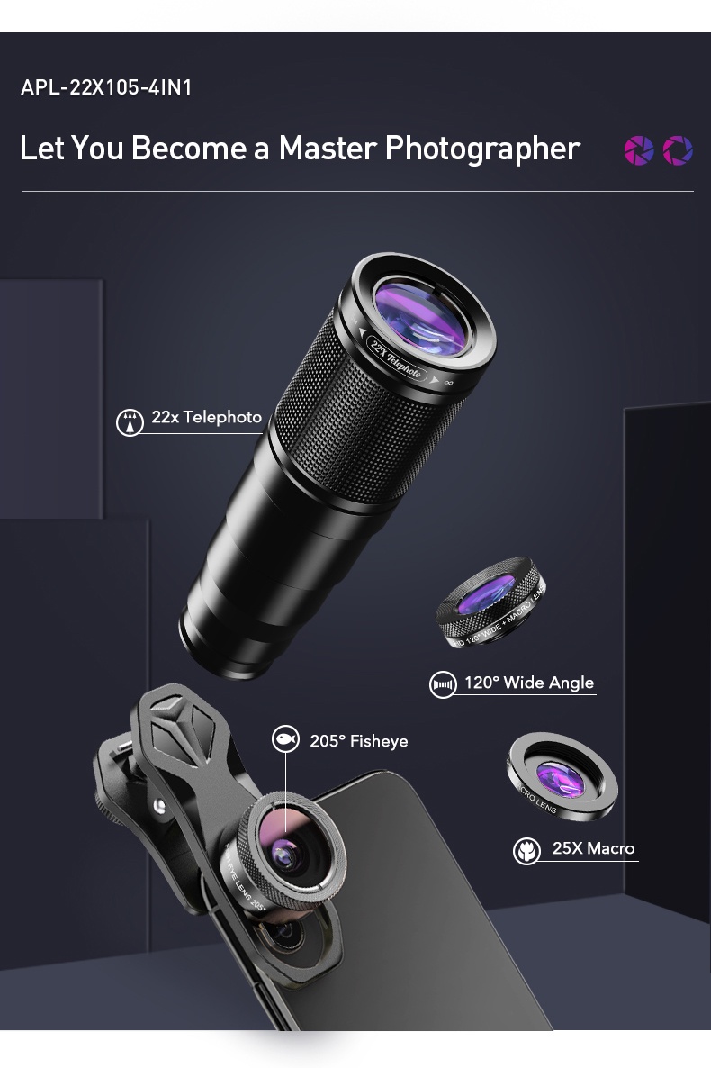 APEXEL HD Phone Camera Lens Kit 4in1 Telephoto Zoom Monocular Telescope ...