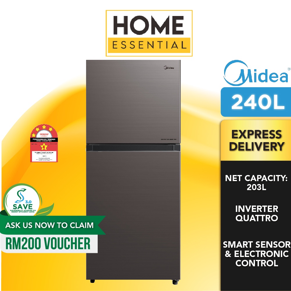 Midea 240L 2 Doors Inverter Quattro Refrigerator MDRT307MTB28-MY ...