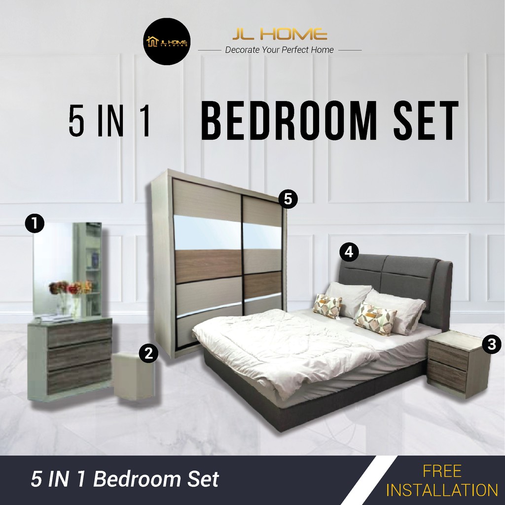 [JL Home] 8x8 wardrobe, Queen Size 6in1 Bedroom Set/ Set Bilik Tidur ...