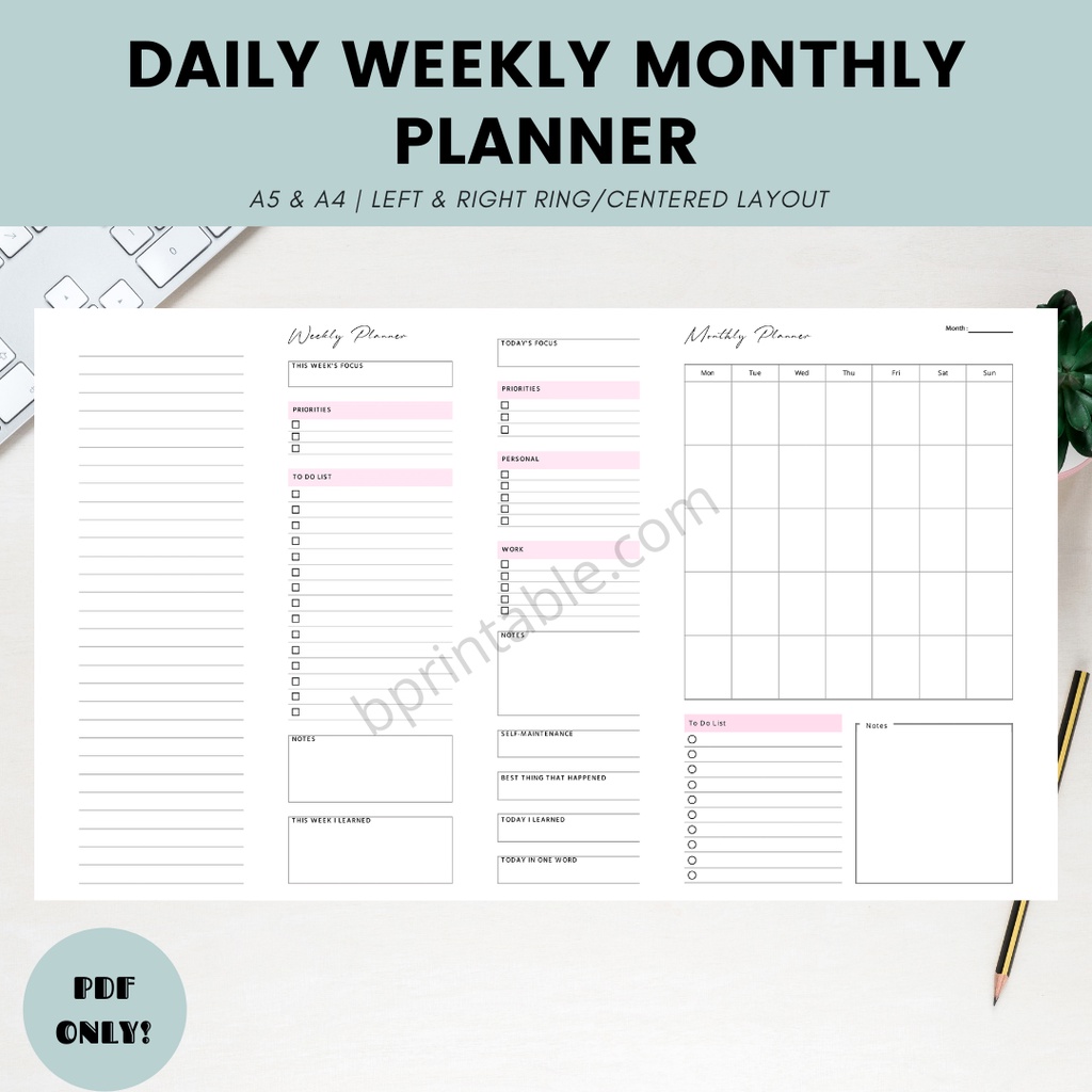 [PDF] Daily Weekly Monthly In 1 Planner Printable Planner Template ...