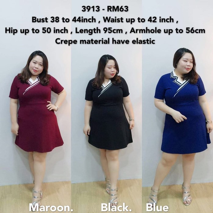 Ready Stock Malaysia Plus Size Dress *Bust 38 to 44 inch/ 96-111cm