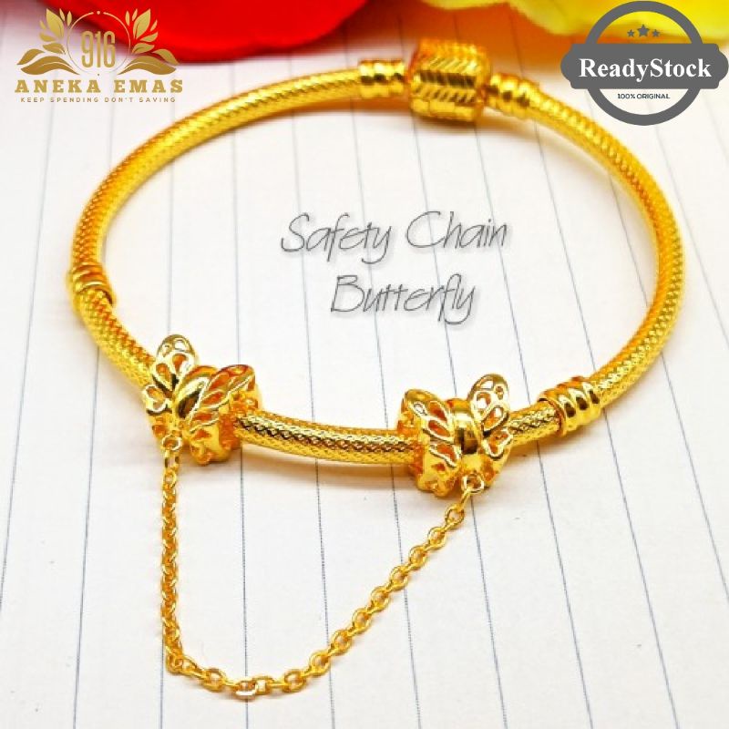 Safety Chain Untuk Gelang Emas/Pandora Gold 916 💯 Original Shopee