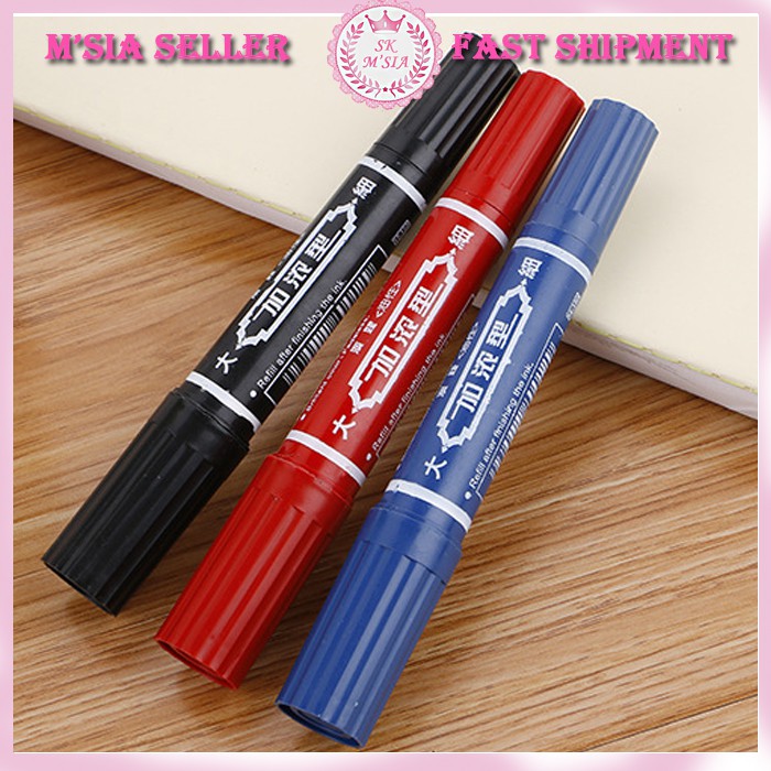 Large Double Sided Marker Pen Black Blue Red Both Rounded End