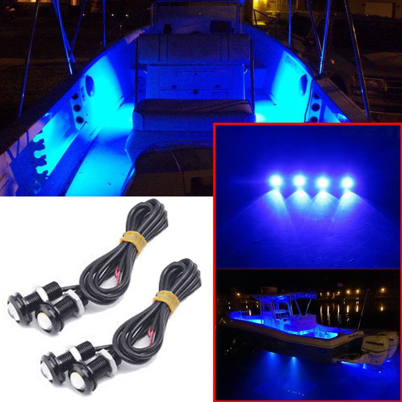 4x Blue LED Boat Light Waterproof Outrigger Spreader Transom Under