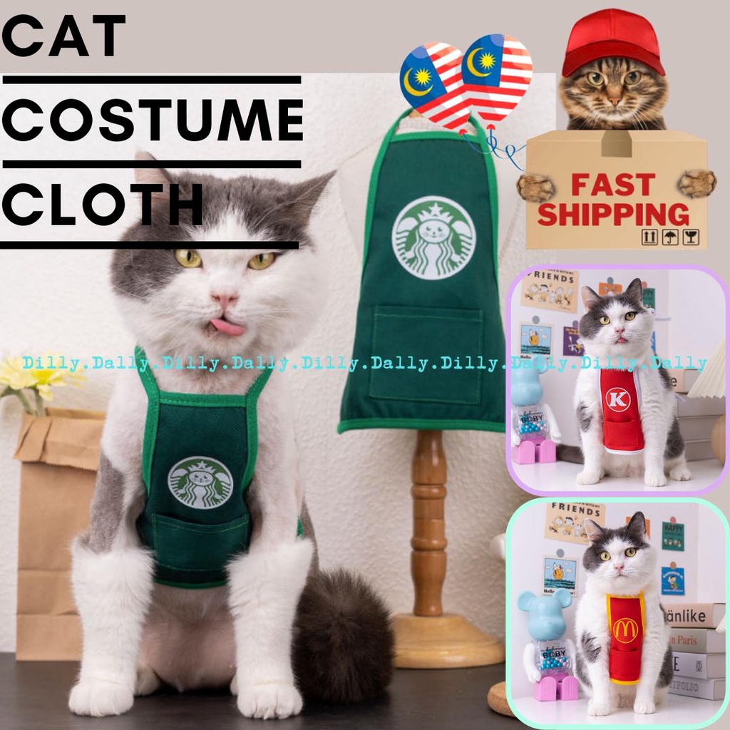 Pet Cloth Cat Costume Clothing Coffee Barista Apron Cafe Vest Pekerja ...