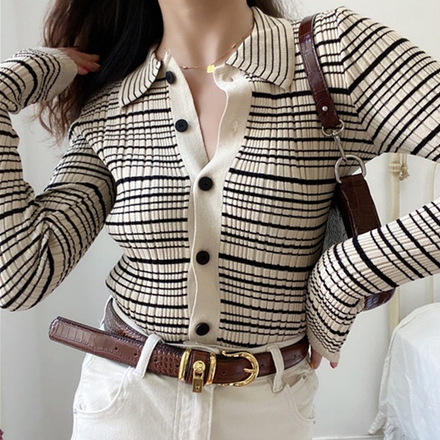 COLLETTE™ – Vintage Style Striped Sweater Cardigan main image 0