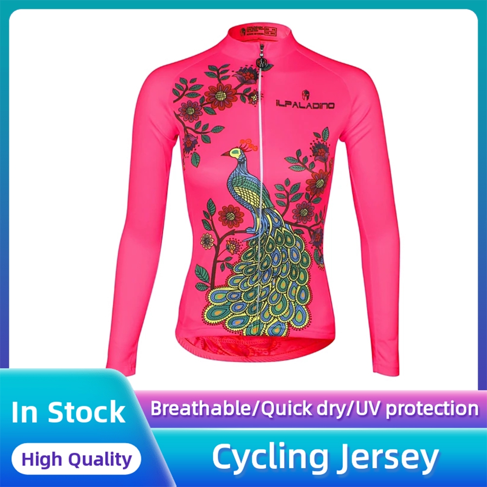 Women's Long Sleeve Cycling Jersey Peacock Plus Size Bike Jersey Top