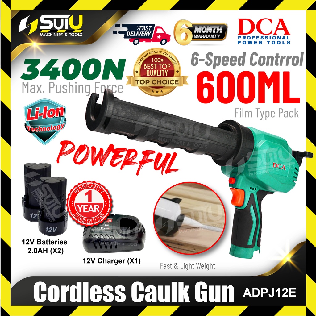 DCA ADPJ12 12V 3400N 6-speed Cordless Caulk Gun 600ML (SOLO/SET ...