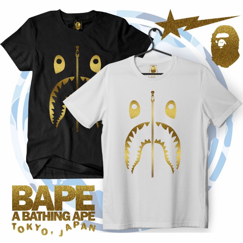 Gold Edition Streetwear Bape Zip Gold Tokyo Japan Super Premium T shirt Available Big size 4XL 5XL Baju Lelaki Top Shopee Malaysia