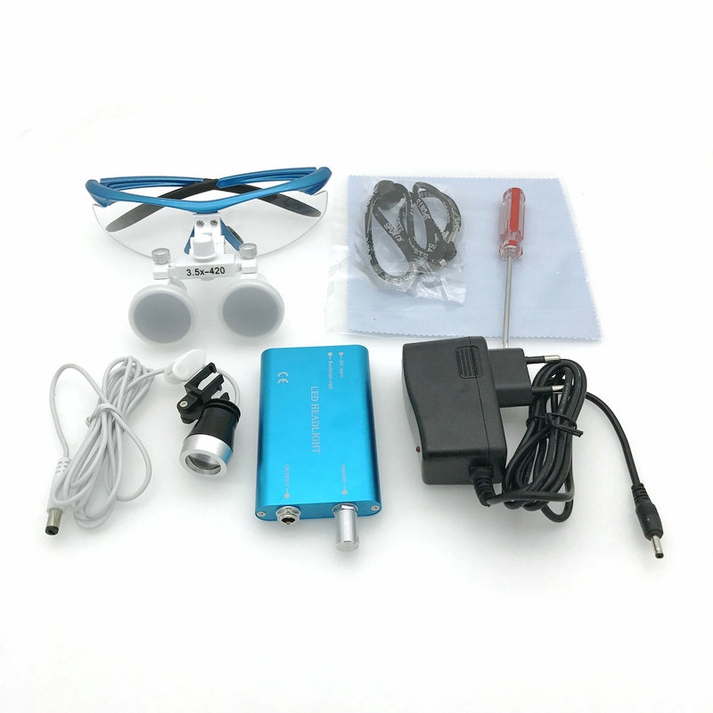 multiple colour Dental Loupes 3.5X420mm Surgical Glasses with LED Head Light Dentists Magnifier