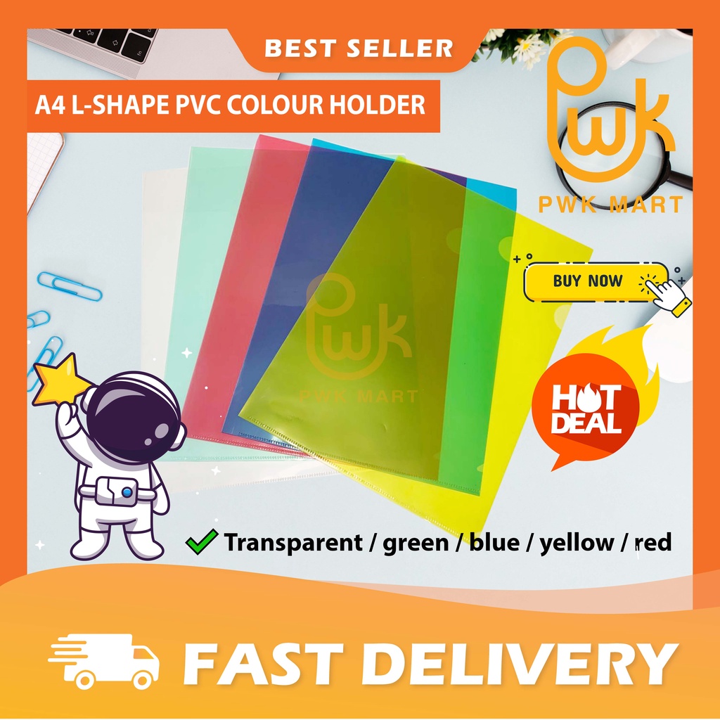 A4 PVC COLOR TRANSPARENT DOCUMENT HOLDER FILE (L SHAPE) 5 COLORS-TSE310 ...