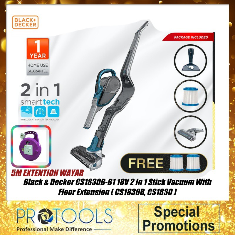 Black Decker CS1830B B1 18V 2 In 1 Stick Vacuum With Floor Extension CS1830B CS1830