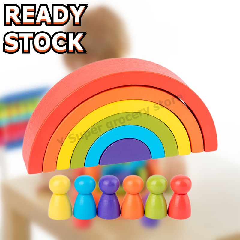hotsaler preschool Rainbow wooden toys children kids wood colorful