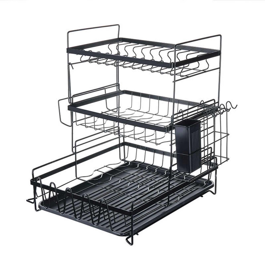 3-tier Multifunctional Bowl Storage Rack Plate Rack Draining Board ...