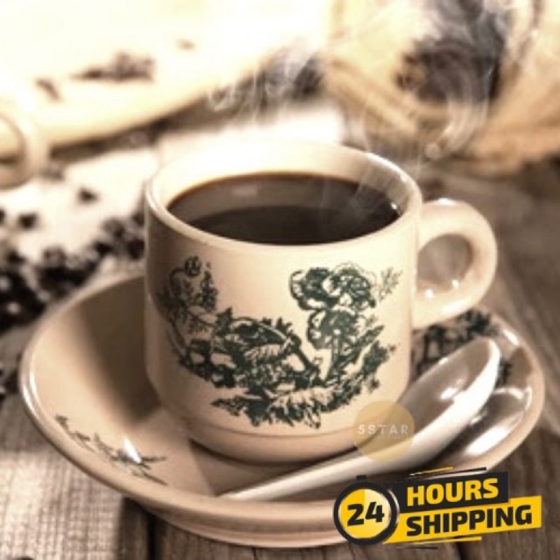 Vintage Kopitiam Cup / Traditional Chinese Floral Green Flower Cup and ...