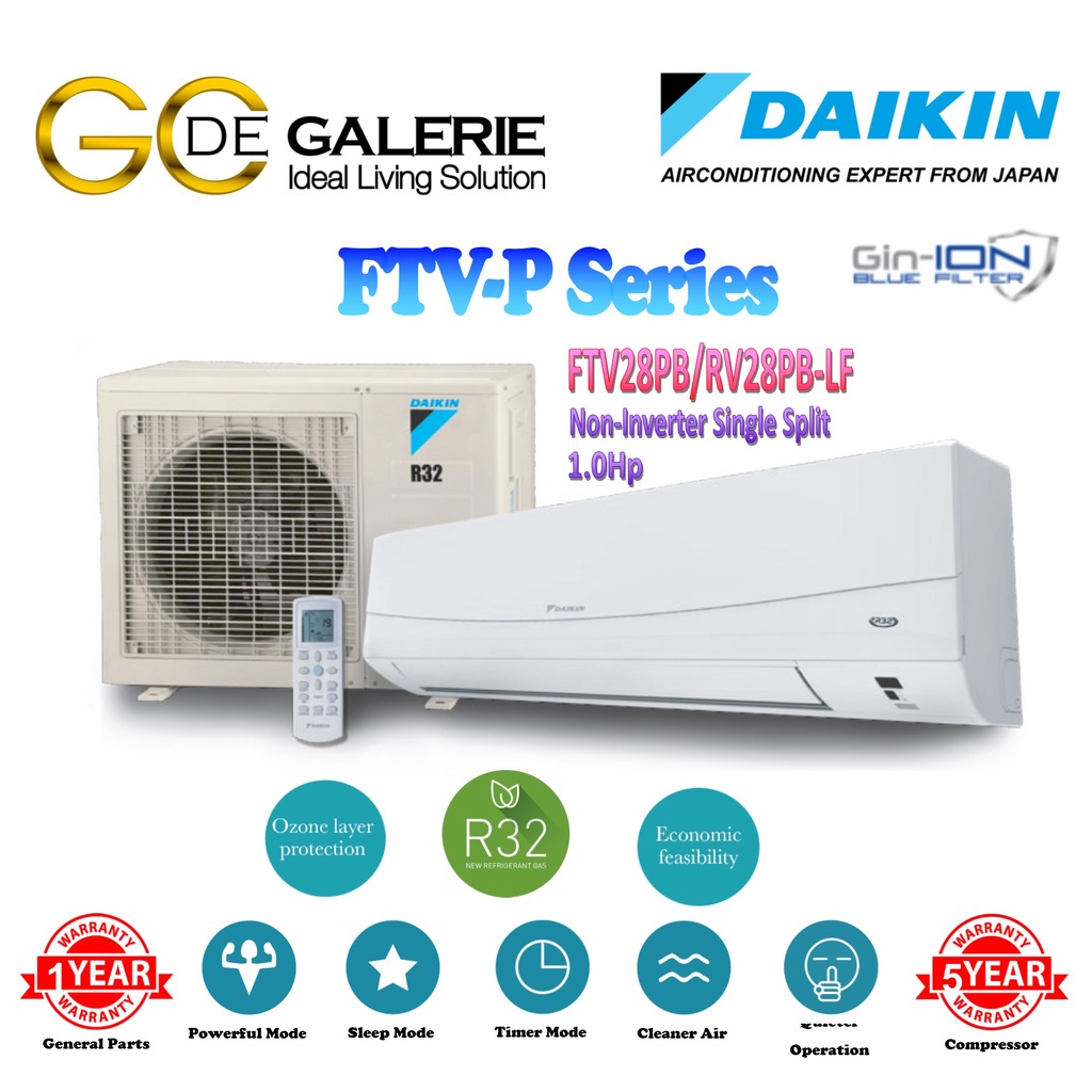 [Gin-Ion Blue Filter] DAIKIN R32 FTV-PB Series WIFI NON-INVERTER Air ...