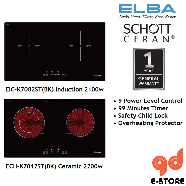 Elba Built-In Ceramic / Induction Cooker ECH-K7012ST(BK) EIC-K7082ST(BK ...