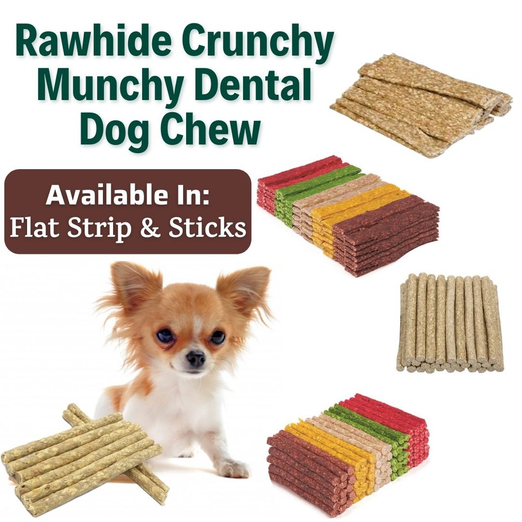 (1kg) Rawhide Dog Treats Crunchy Munchy Sticks & Flat Strips Dental