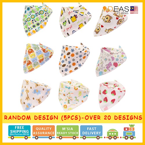 (5 pcs) Cotton Triangle Bib For Baby Toddler Infant with button ...