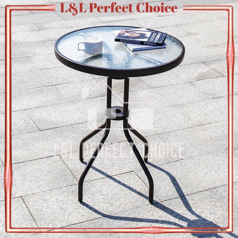 Indoor Outdoor Table / Balcony Luxury Round Tempered Glass Table/ Meja ...