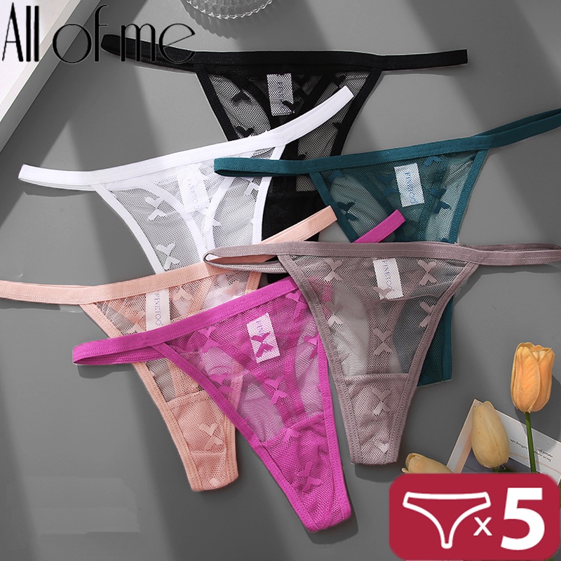 5pcs/set Sexy Women's Cotton Panties Lace Thong Lingerie