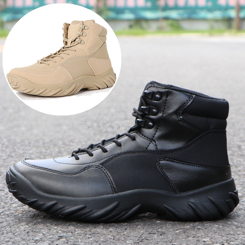Outdoor Waterproof Mid Top Training Military Boots Men s Combat Tactical Boots Shopee Malaysia