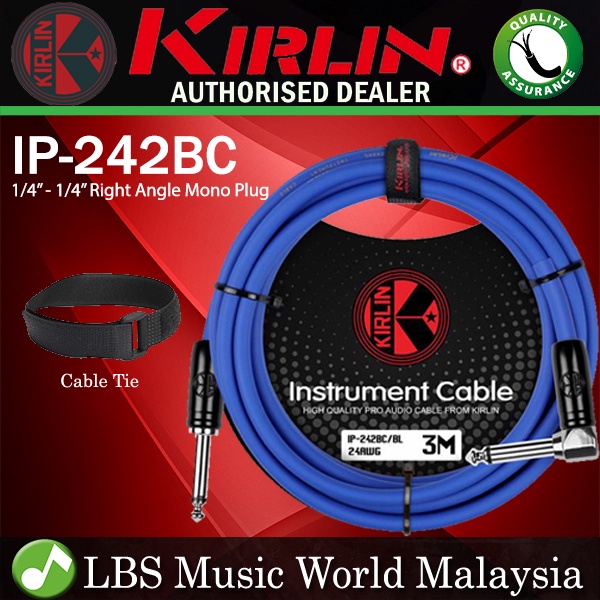 Kirlin Cable IP242BC 3 Meter Mono Right Angle L Instrument Cable For