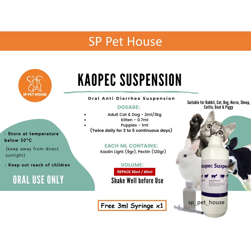 Free 3ml Syringe Kaopec Suspension Ubat Cirit Birit Kucing Arnab