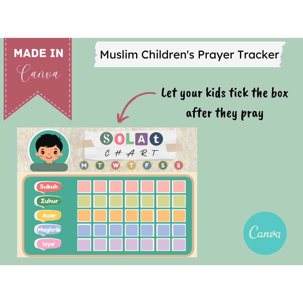 PRINTABLE AND CANVA TEMPLATE SOLAT TRACKER / PRAYER TRACKER FOR MUSLIM ...