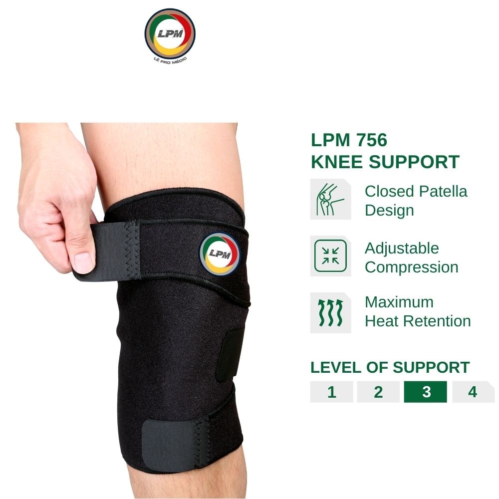 LPM Knee Guard 756 Closed Patella Knee Support Adjustable Velcro Knee Brace Medically Approved Guard Lutut