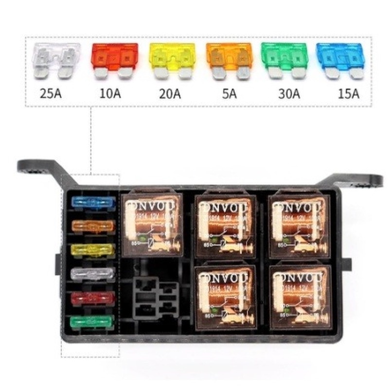 Universal Waterproof 12V Car Marine 6-Way Relay+ 6-Slot ATO/ATC Blade ...