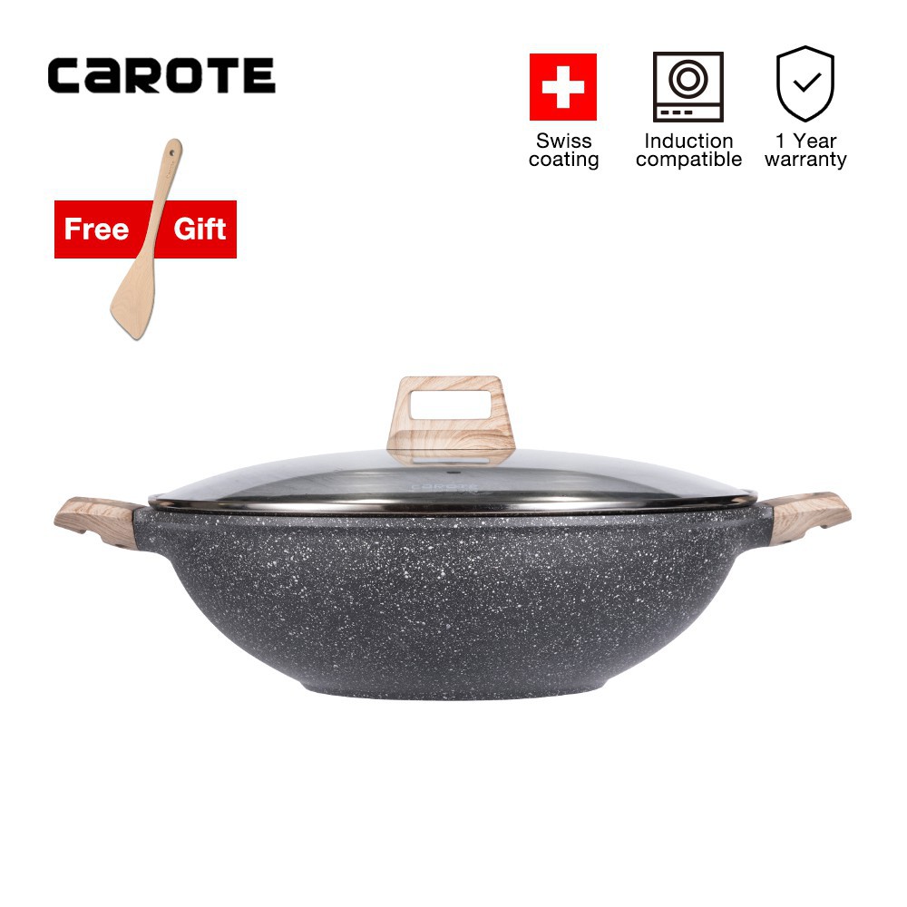 Carote Essential Woody NonStick TwoHandle Wok 36CM/40CM Stir Fry Pan